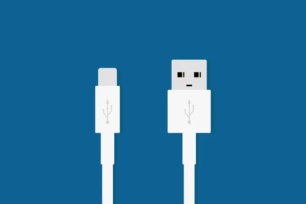 USB a micro Usb kabely na modrém pozadí jednoduché technologie. — Stockový vektor