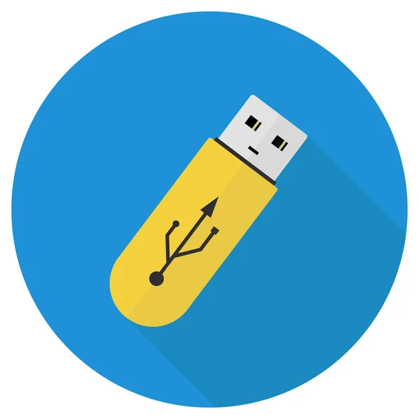 USB-пристрій жовтого кольору на синьому фоні з тіньовою технологією майбутнього простого плоского дизайну . — стоковий вектор