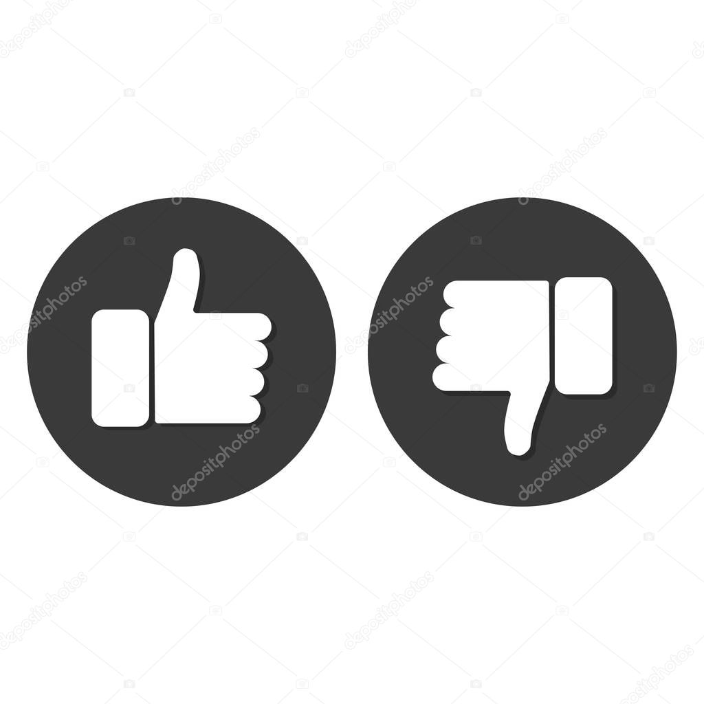 Thumbs up and thumbs down vector icon simle signs like or dislike.