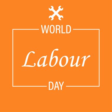 İşçi bayramı kutlaması. Turuncu arka planda beyaz harfler. Afiş izole.