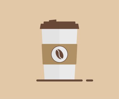 Moda düz tarzı kahverengi arka plan üzerinde kağıt fincan kahve sıcak içecek fincan.