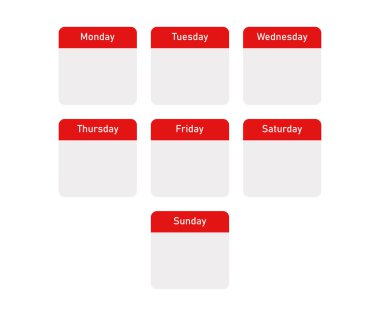 Haftanın gün izole Callendar. Beyaz arka planda düz kırmızı gün afiş.