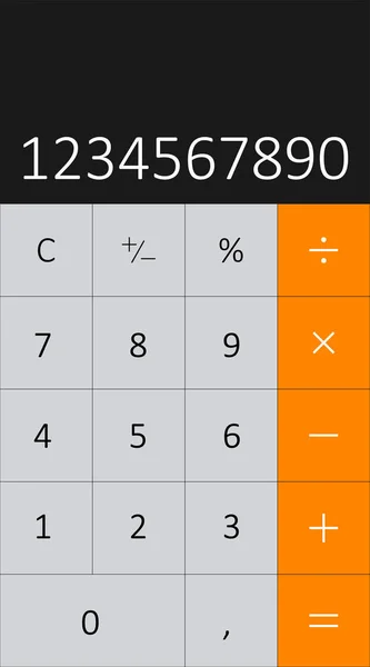 Telefone calculadora interface web matematicc aplicação cinza e laranja botões . — Vetor de Stock