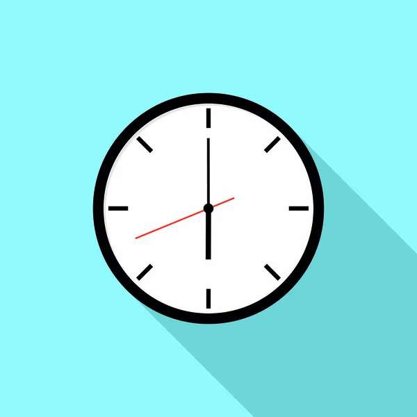 Ikona vektoru hodin v plochém stylu na modrém pozadí se stínem pro web. — Stockový vektor