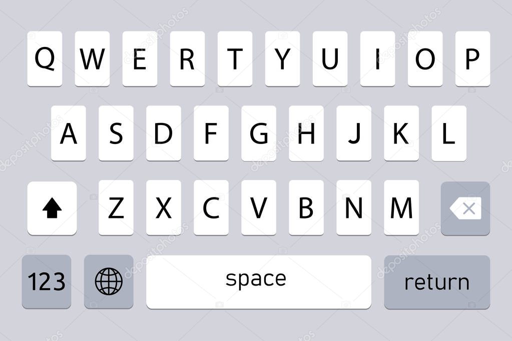 Keyboard of smartphone alphabet buttons on grey background chat alphabet.