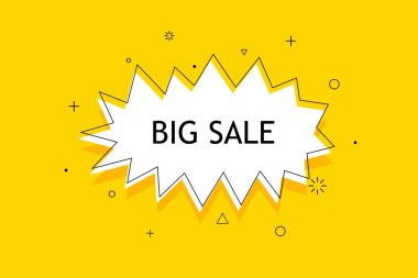 Trendy afiş büyük satış. Sarı arka planda vintage poster stilinde soyut geometrik şekil.
