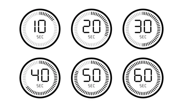 Set di timer conto alla rovescia orologio digitale isolato su sfondo bianco . — Vettoriale Stock