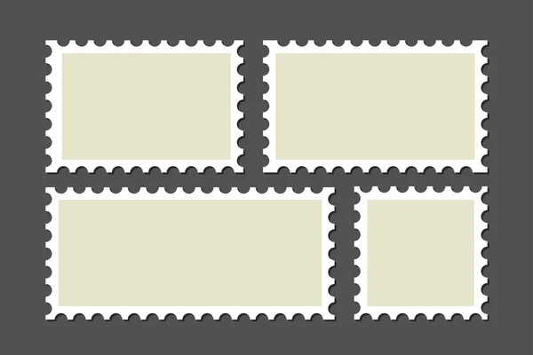 Zestaw pustych znaczków postege wyizolowanych na szarym tle. Znaczki pocztowe w różnych rozmiarach w stylu płaskim. — Wektor stockowy