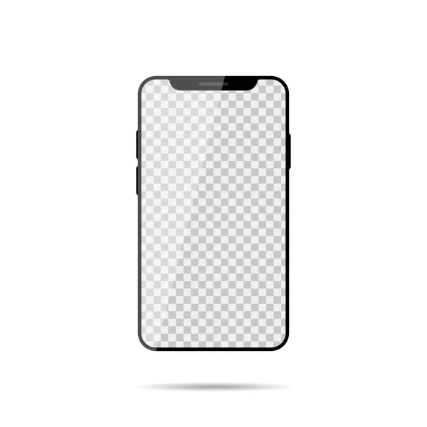 Smartphone móvil se burlan. Pantalla transparente. Smartphone ISolated con sombra sobre fondo blanco . — Vector de stock