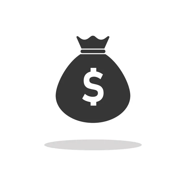 Geld tas pictogram geïsoleerd op witte achtergrond met schaduwen dollarteken. Cash-icoon. — Stockvector