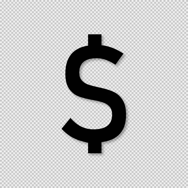 Schwarze Dollarzeichen isoliert auf transparentem Hintergrund mit Schatten. Dollar-Symbol. — Stockvektor