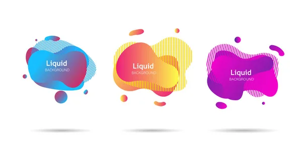 Set of modern trendy liquid elements or shapes. Isolated gradient forms. Abstract design fluid. Stock Illustration