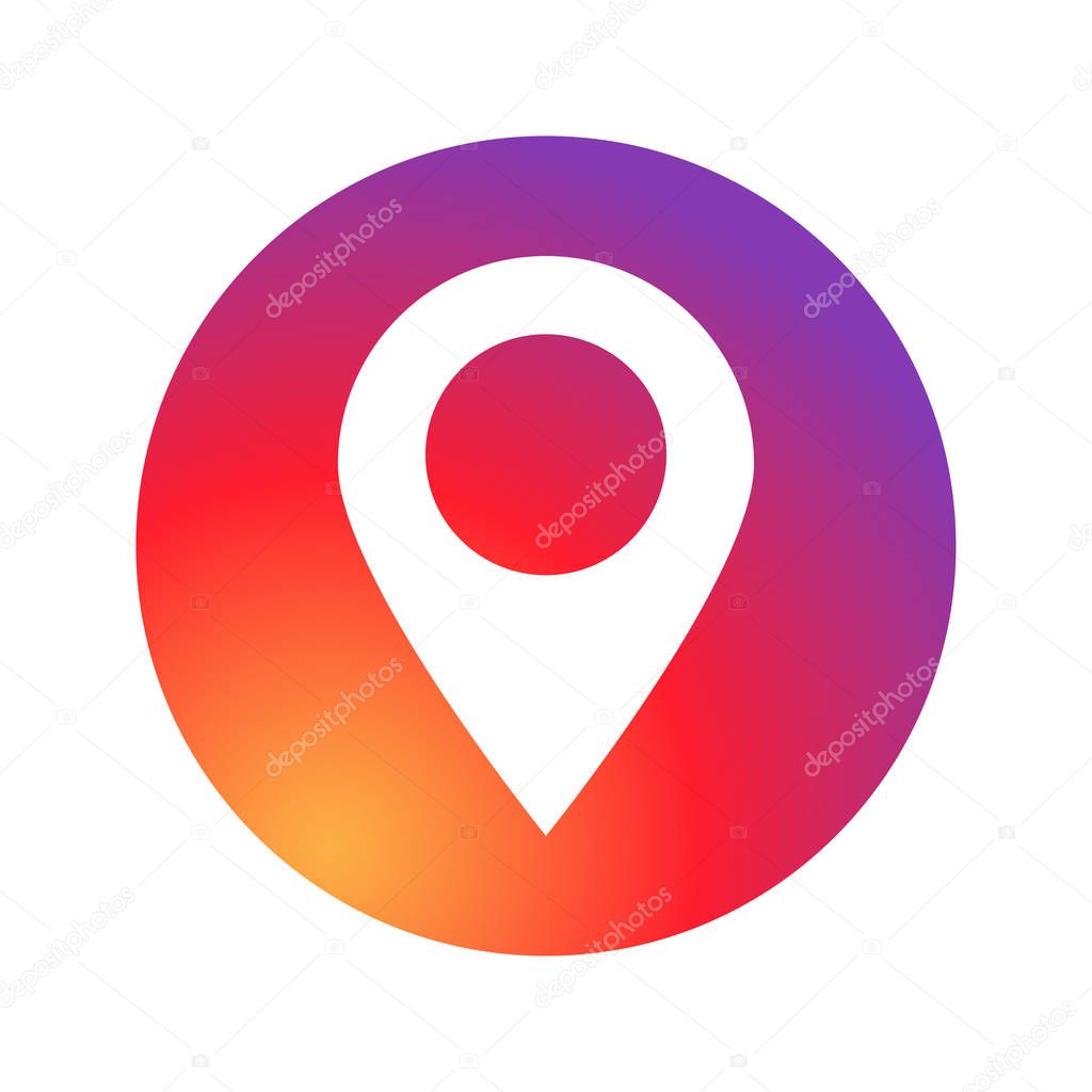 Sign of location social media application place pointer on colored circle. EPS 10