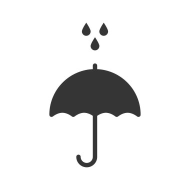 Simge şemsiye semple astar tarzı mevsimsel beyaz arka plan üzerinde su damlaları ile şemsiye işareti korumak.