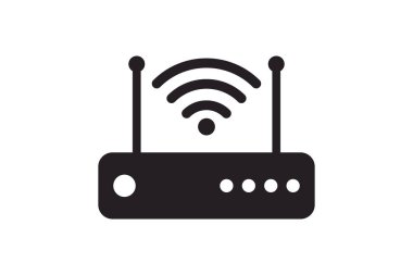 Wifi bağlantısının yönlendirici simgesi işareti. Beyaz arka planda izole edilmiş dalgalara sahip Internet ağ modemi.