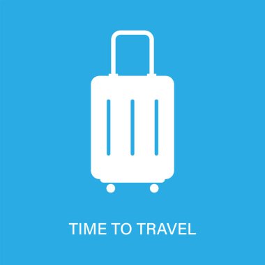 Seyahat çantası simgesi. Turizm tatil izole işareti. Mavi arka planda seyahat simgesi.