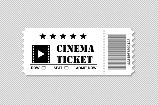 Cinema Ticket film tid med kod. Enkel isolerad biljett på transparen bakgrund. — Stock vektor