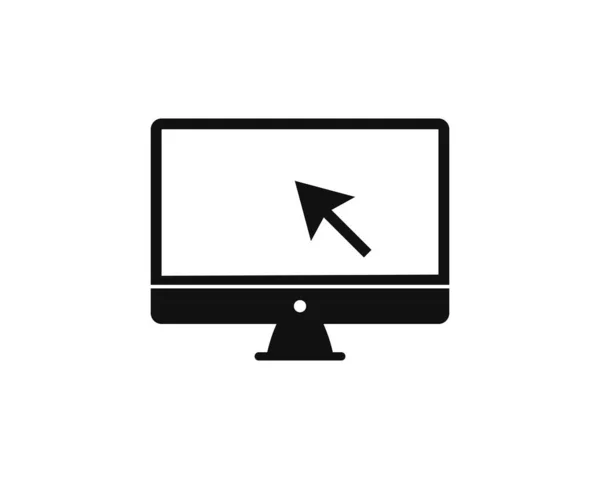 Computer icon in flat style black desktop isolated on white background with pointer. — Stock Vector