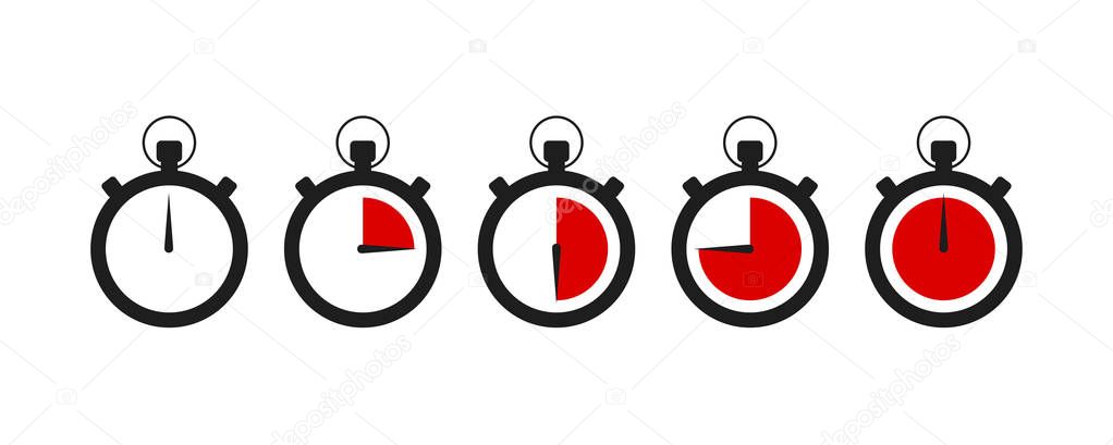 Set of timer icon with red times left. Sports clock with arrow.