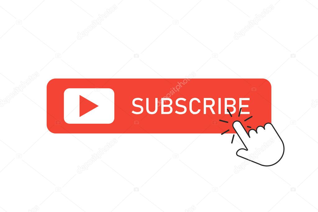 Subscribe red button click cursor or pointer. Subscribing illustration.