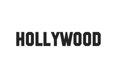 Hollywood yazı afişi. Siyah harfler beyaz backgrund izole. Kaliforniya'da Turizm.