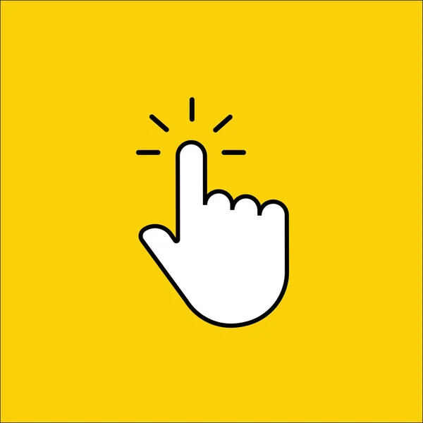 Signe de clic pointeur de main. Élément Web dans un style plat trandy. Signe isolé du curseur sur fond jaune . — Image vectorielle