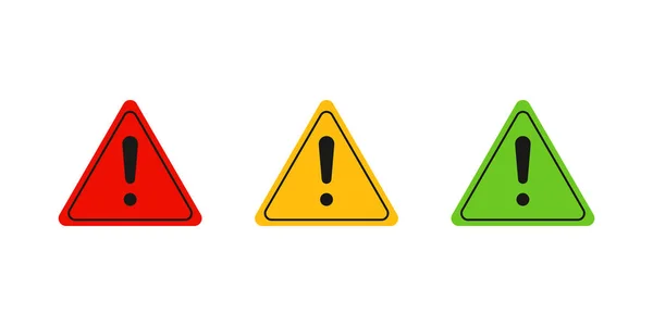 Farbiges Zeichen der Aufmerksamkeit oder Gefahrenzone. farbige isolierte Warnmeldungen. Risiko-Symbole. — Stockvektor