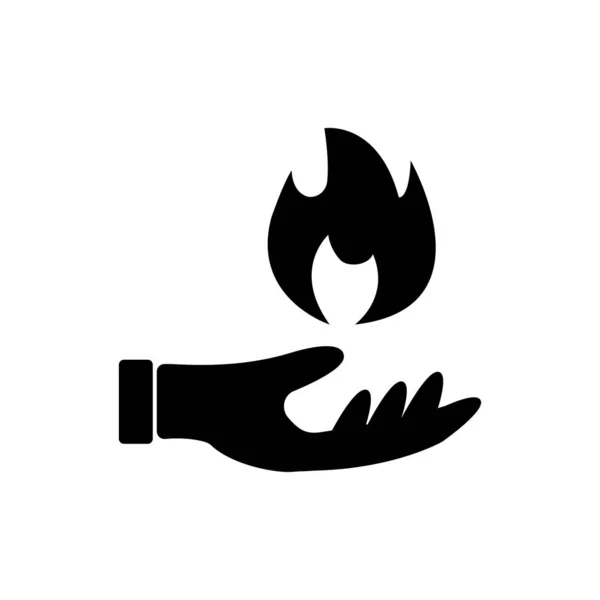 Main avec signe de feu. Logotype ou symbole flamme d'énergie isolé sur fond blanc . — Image vectorielle