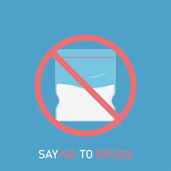 Di no a las drogas malas de cocaína sin señales de fondo azul. Banner de drogas Peligro . — Vector de stock