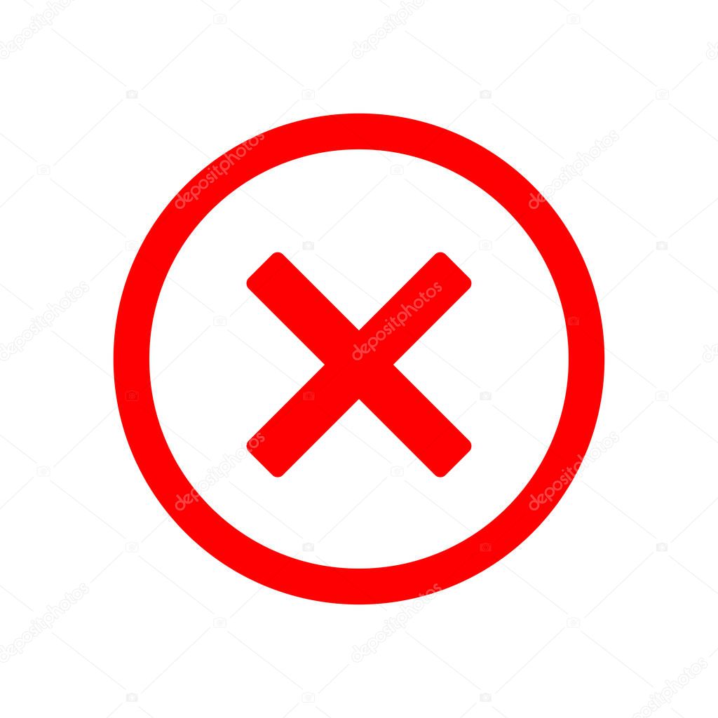 No sign or stop red cross mark isolated. Warning symbol. Signal for attention.