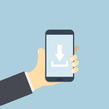 Tabela indirme ile el tutma telefon. Akıllı telefon yüklüyor. Yükleme uygulaması.