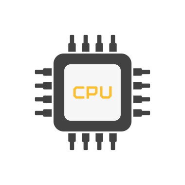 Chip Cpu düz tarzı. Bilgisayar işlemcisi. Mikroçip elektronik teknolojisi. Mikroişlemci işareti.