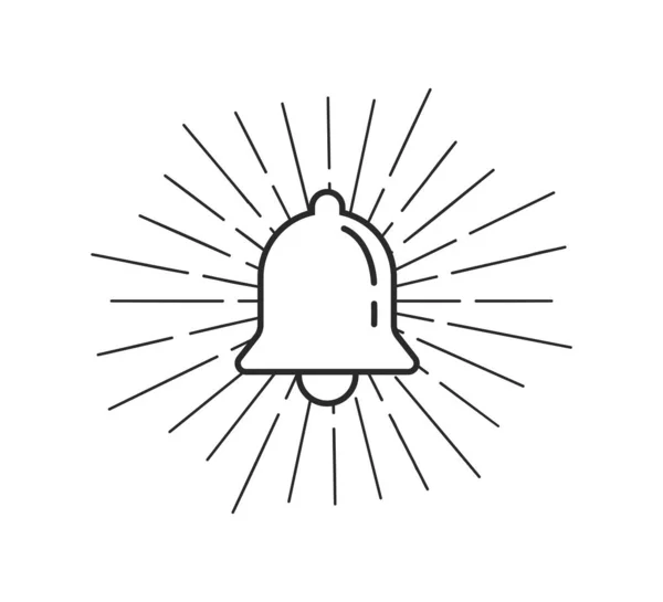 Иконка колокола с солнечными вспышками. Изолированный декоративный элемент. Рождественский винтажный колокол. Церковное кольцо . — стоковый вектор