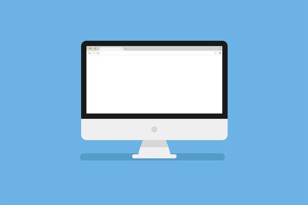Personlig datorskärm med webbläsarfönstret i trendig platt stil isolerad på blå bakgrund med skugga. — Stock vektor