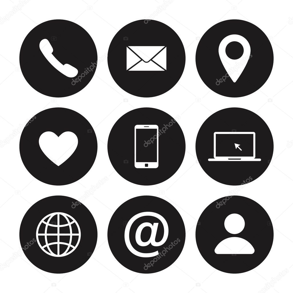 Set of contact us icon. Web communication icons isolated. Mail phone location website account internet icon.