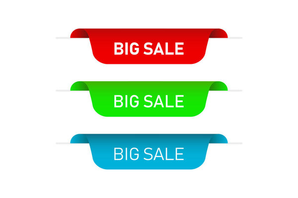 Colored ribbons big sale. Set of banner tempates. Red realistic banners or stickers.