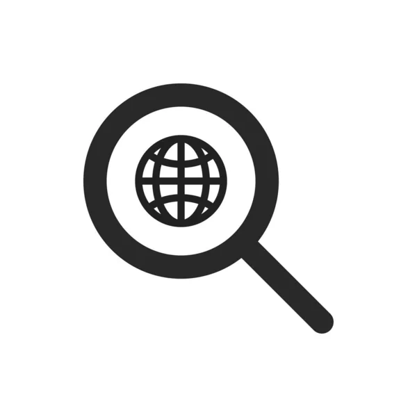 Loupe con icono globo aislado. Buscar en todo el mundo web. Logotipo de Internet searchilg . — Vector de stock