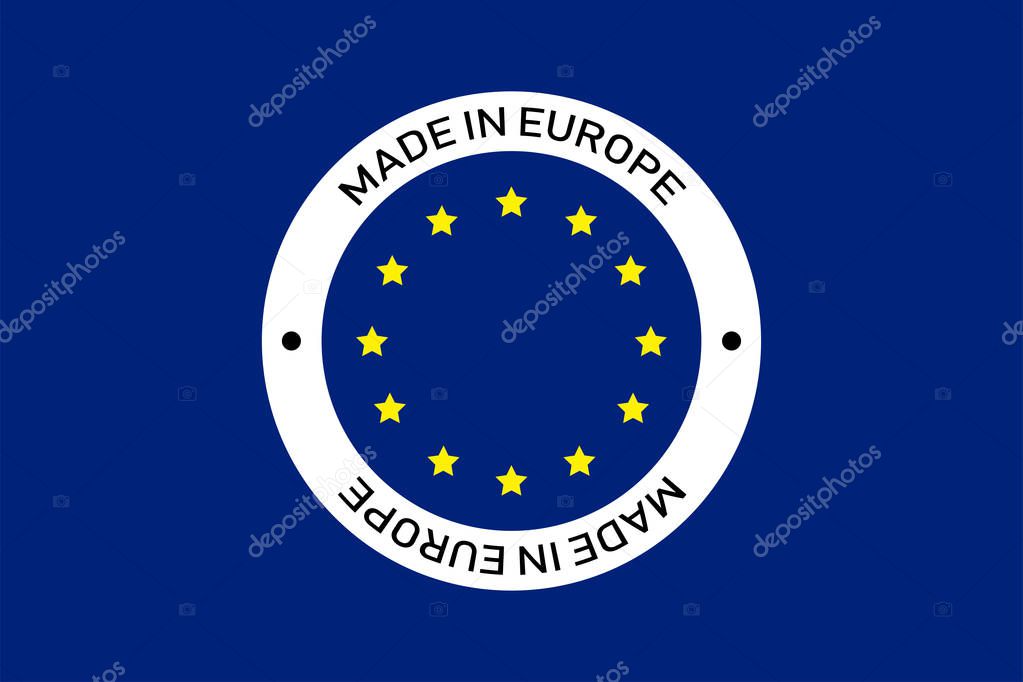 Made in Europe circle sign. Isolated sign on blue background. European stamp. EPS 10