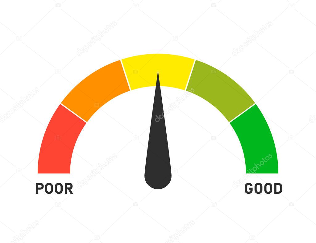 Speedometer red yellow and green color. Speed indicator in trendy flat style.