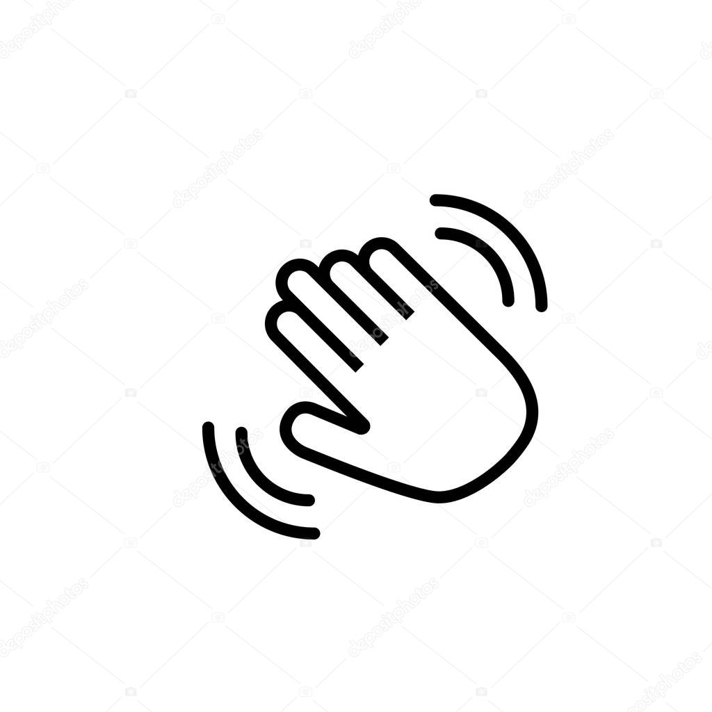 Hello hand with waves icon. Hand goodbye emoji linear sign. Hi isolated symbol.