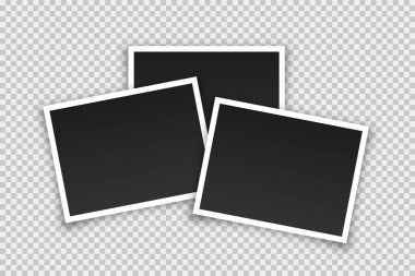 Boş vektör fotoğraf çerçeveleri trendy gerçekçi tasarım izole. Gölgeleri ile şeffaf arka plan üzerinde Vektör retro fotoğraf resimleri.