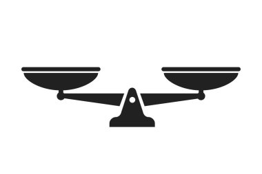 Vektör ölçeği yalıtılmış simgesi. Adaletin sembolü ağırlık dengesi. Vektör işareti hukuk yargı ceza heykeli.