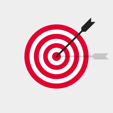 Hedef ve ok vektör simgesi son moda düz stilde. İş konsepti çizimi. Başarı stratejisi tasarımı.