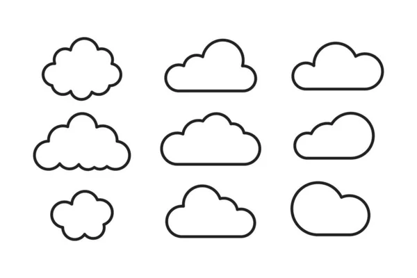 Set of flat stroke clouds. Weather isolated symbols. Collection summer clouds in trendy flat design. — Stock Vector