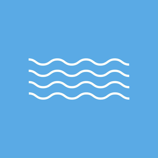 Linear vector isolated waves on blue background. Curved vector lines. Vector sigzag. Logotype sea or ocean.