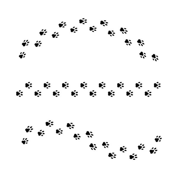 Set van vector geïsoleerde poten of hond afdrukken. Dierlijke vector Paws of prenten hond of kat. Walk print gebogen. — Stockvector