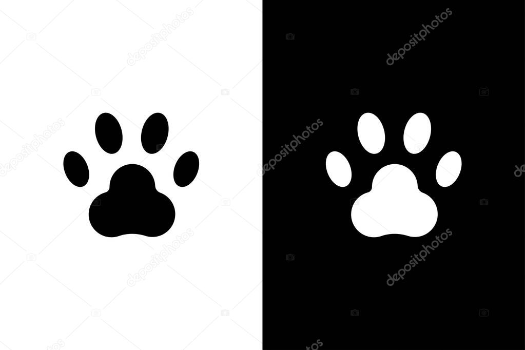 Animal's paw print black and white color. Cat or dog paws. Logotype or symbol design.