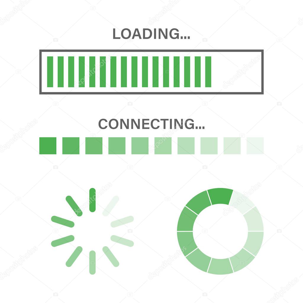 Set of loading process. Isolated vector internet load or buffering. Computer loading.