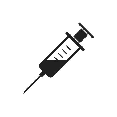 Enjeksiyon Vektör Simgesi. Tıp izole simgesi. Aşı işareti. Farmakotik şırınga konsepti.