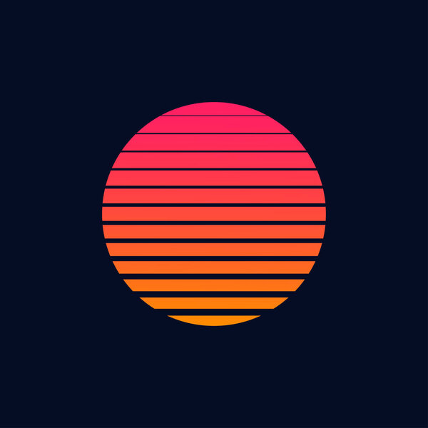 Retro futuristic moon poster or flyer 1980s style. 80s or 90s trendy vintage moon sliced.